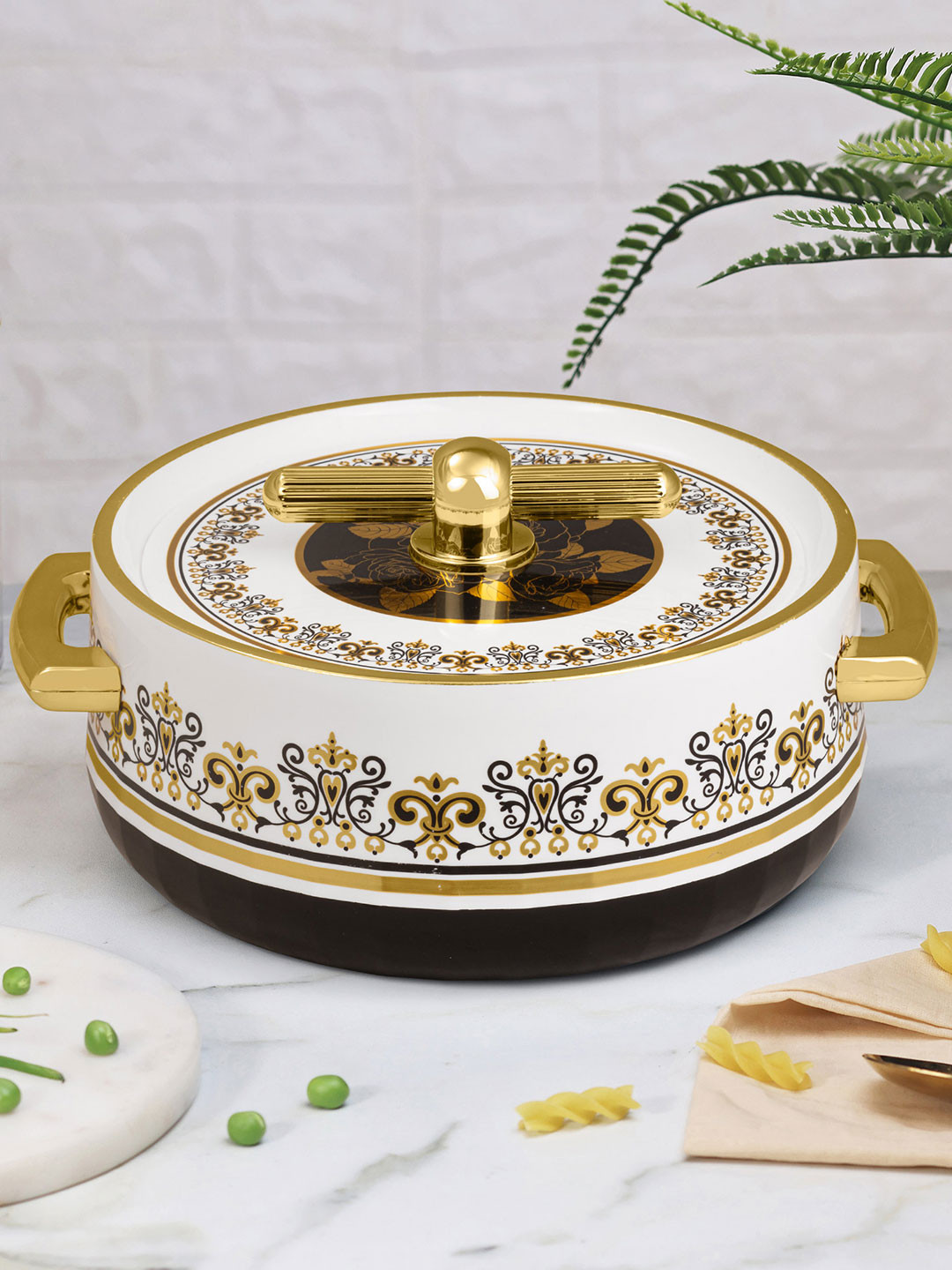SELVEL Royal White & Gold-Toned Stainless Steel Thermal Insulated Casserole - 1.7 L