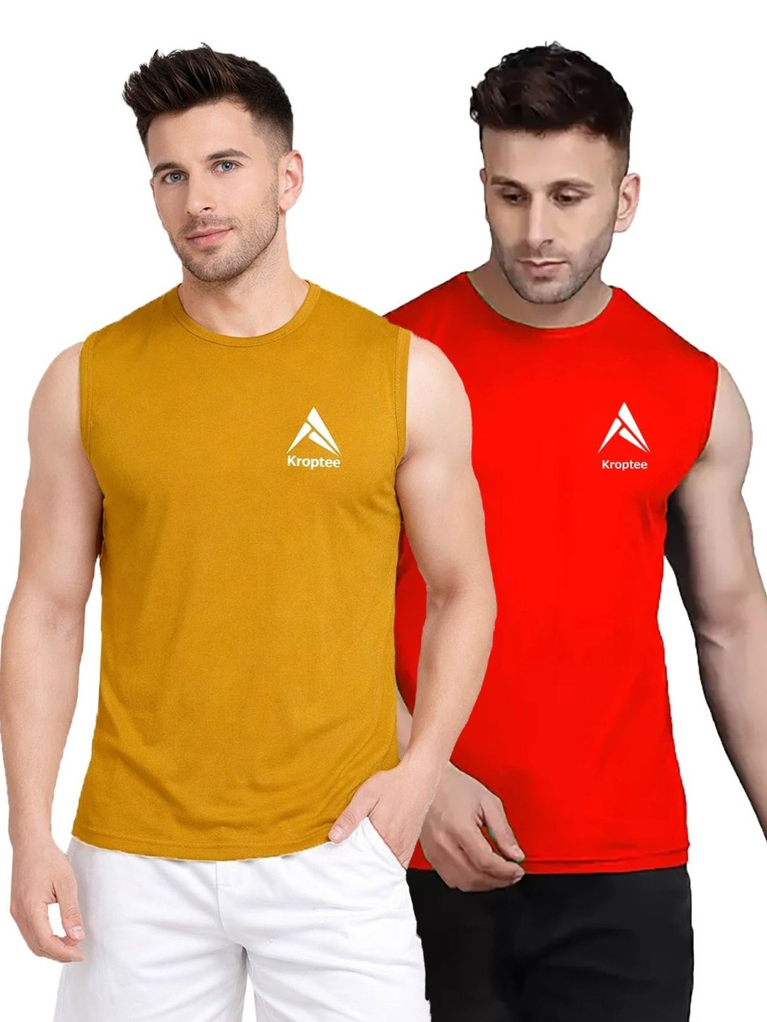 Kroptee Pack of 2 Cotton Blend Gym Vest