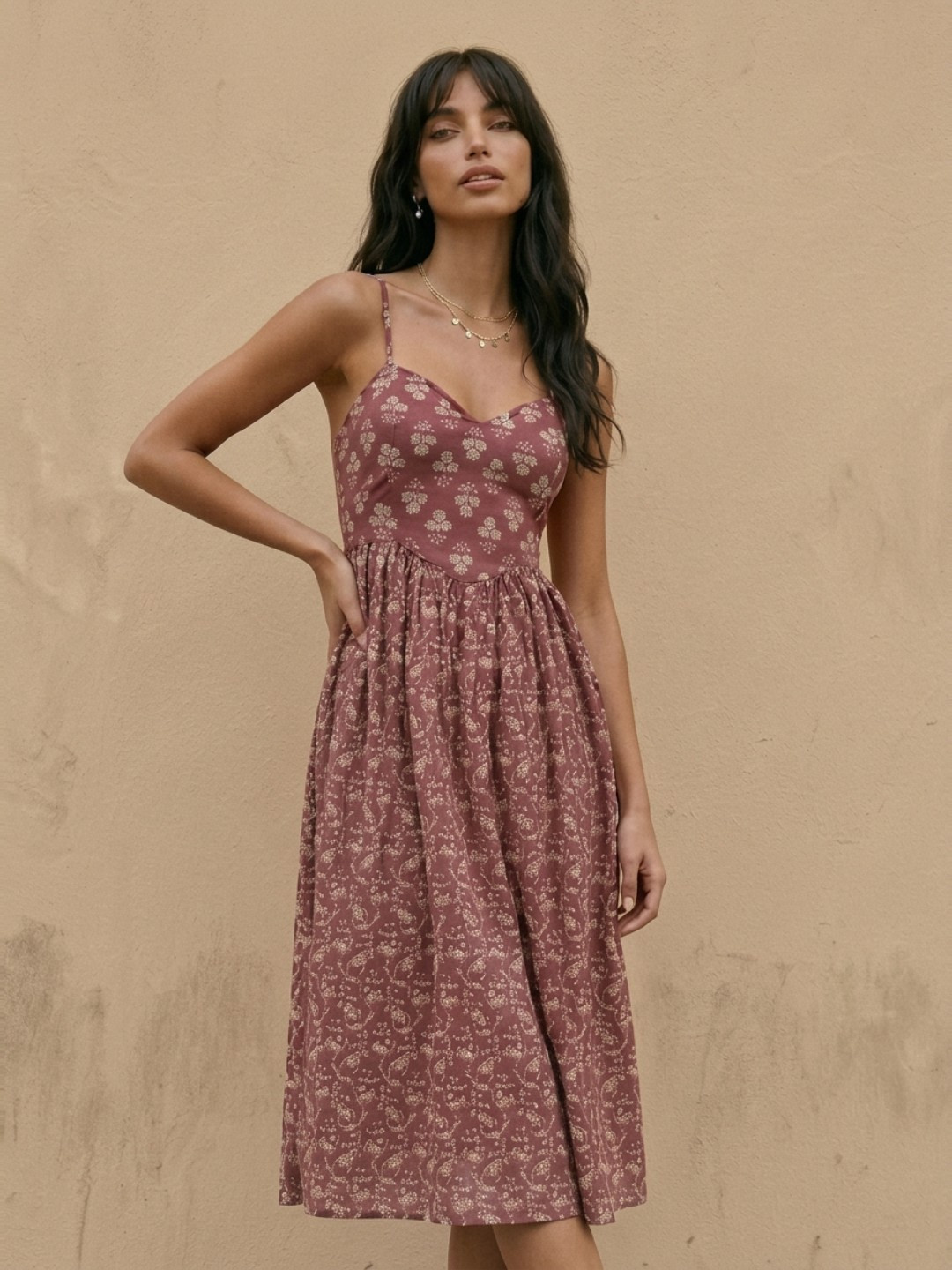 fusion by glitchez Indie-Floral Printed Smocked Gathers Fit & Flare Dress