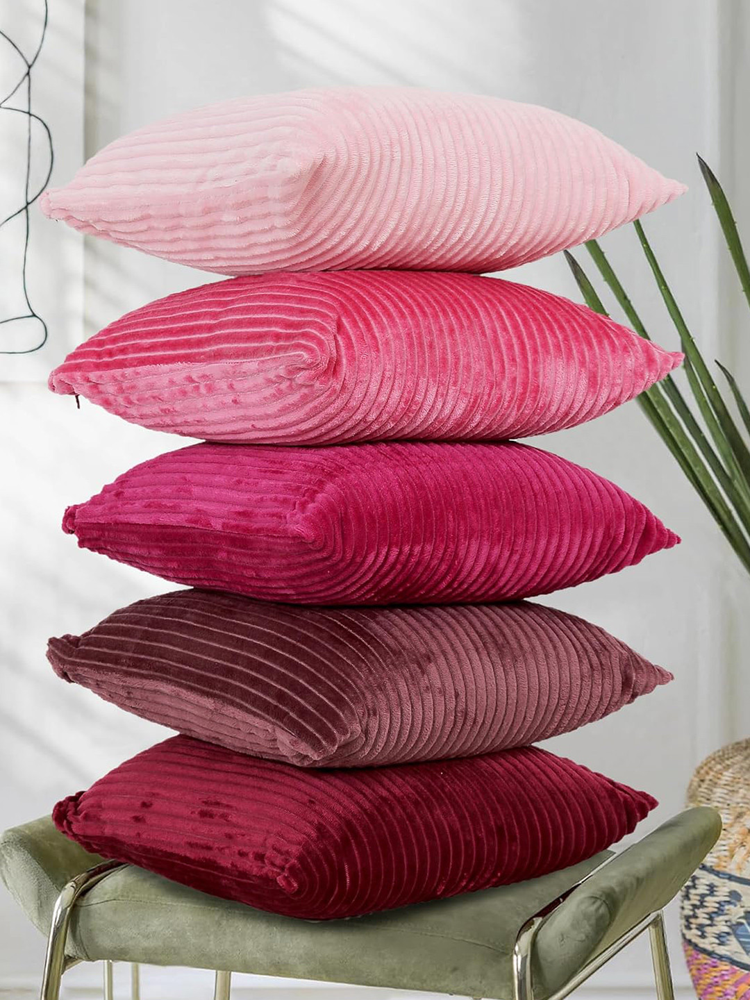 RD TREND Multicoloured Set of 5 Striped Square Cushion Covers