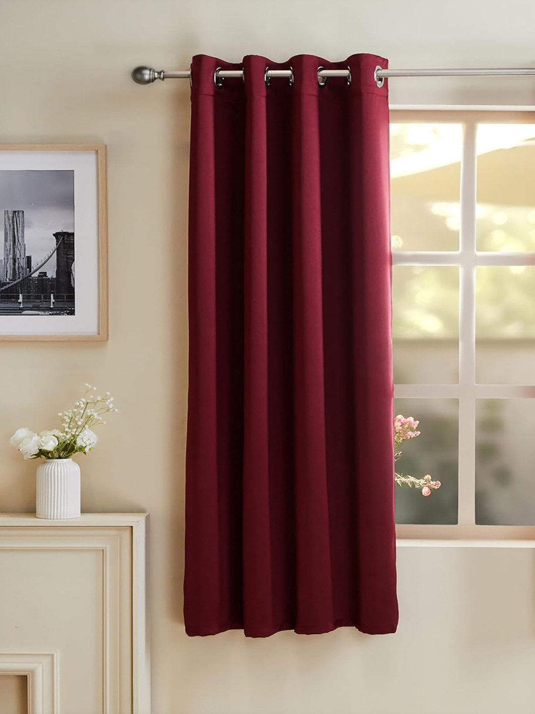 Myntra Elegant Homes Maroon Black Out Window Curtain