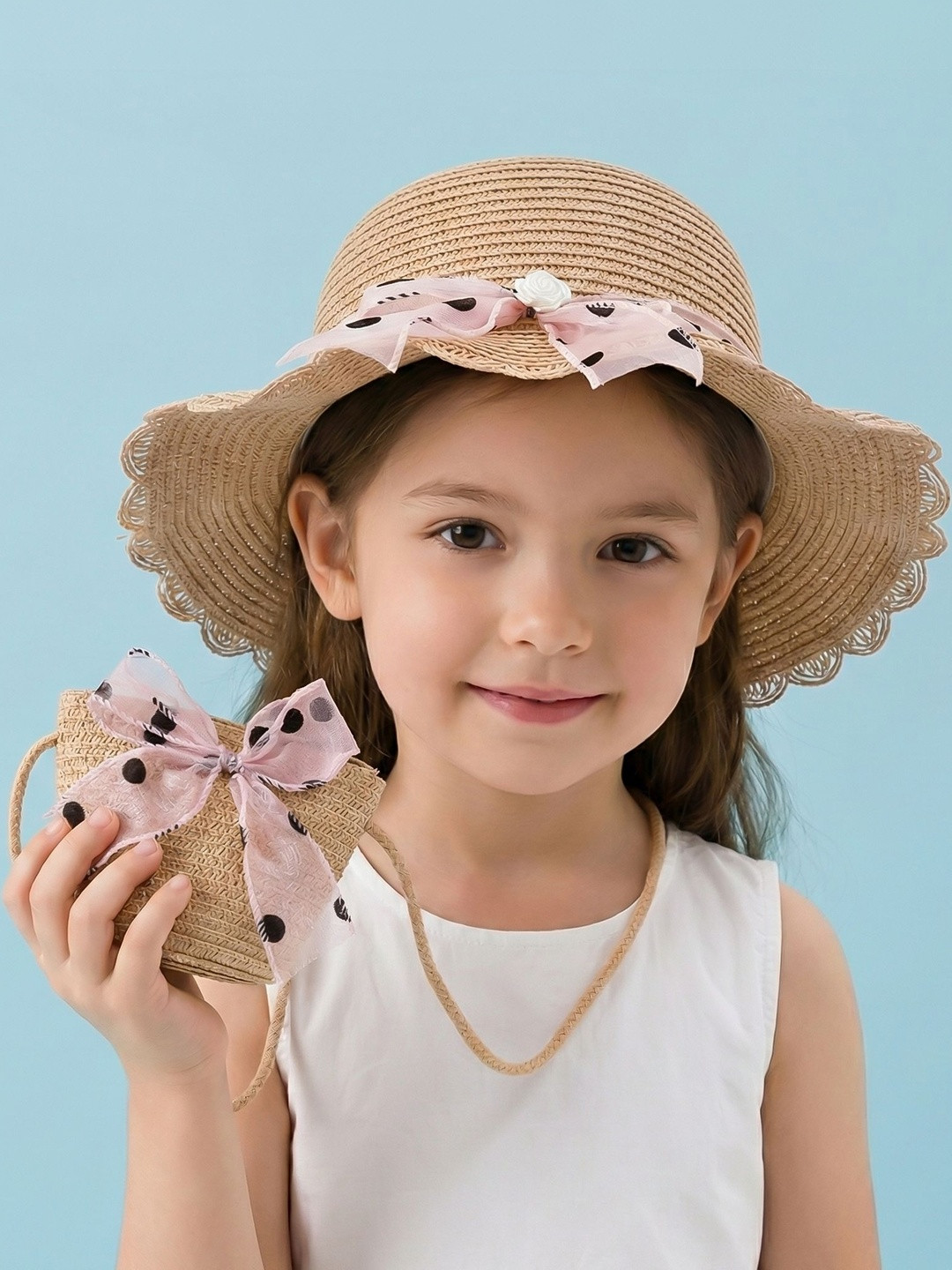 JENNA Girls Coffee Brown Embroidered Sun Hat
