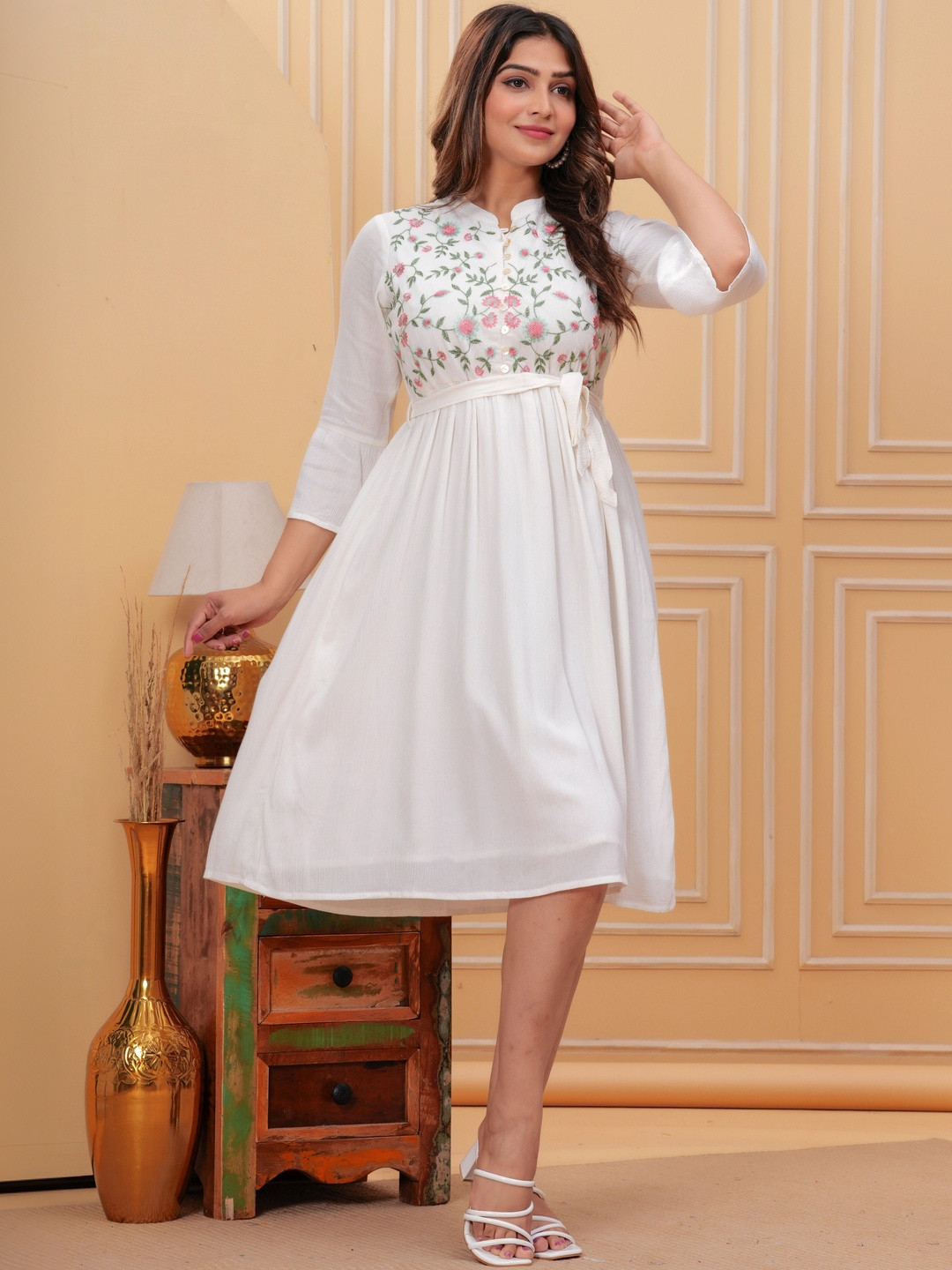 Twelve South Embroidered Bell Sleeve A-Line Midi Dress