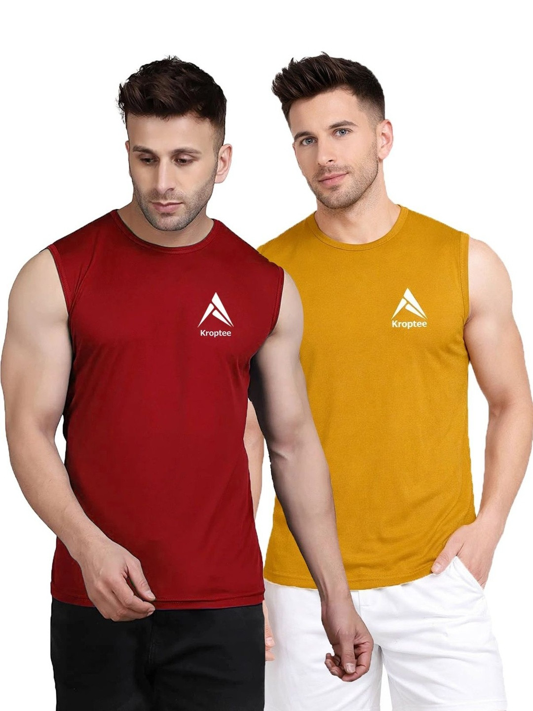 Kroptee Pack of 2 Cotton Blend Gym Vest