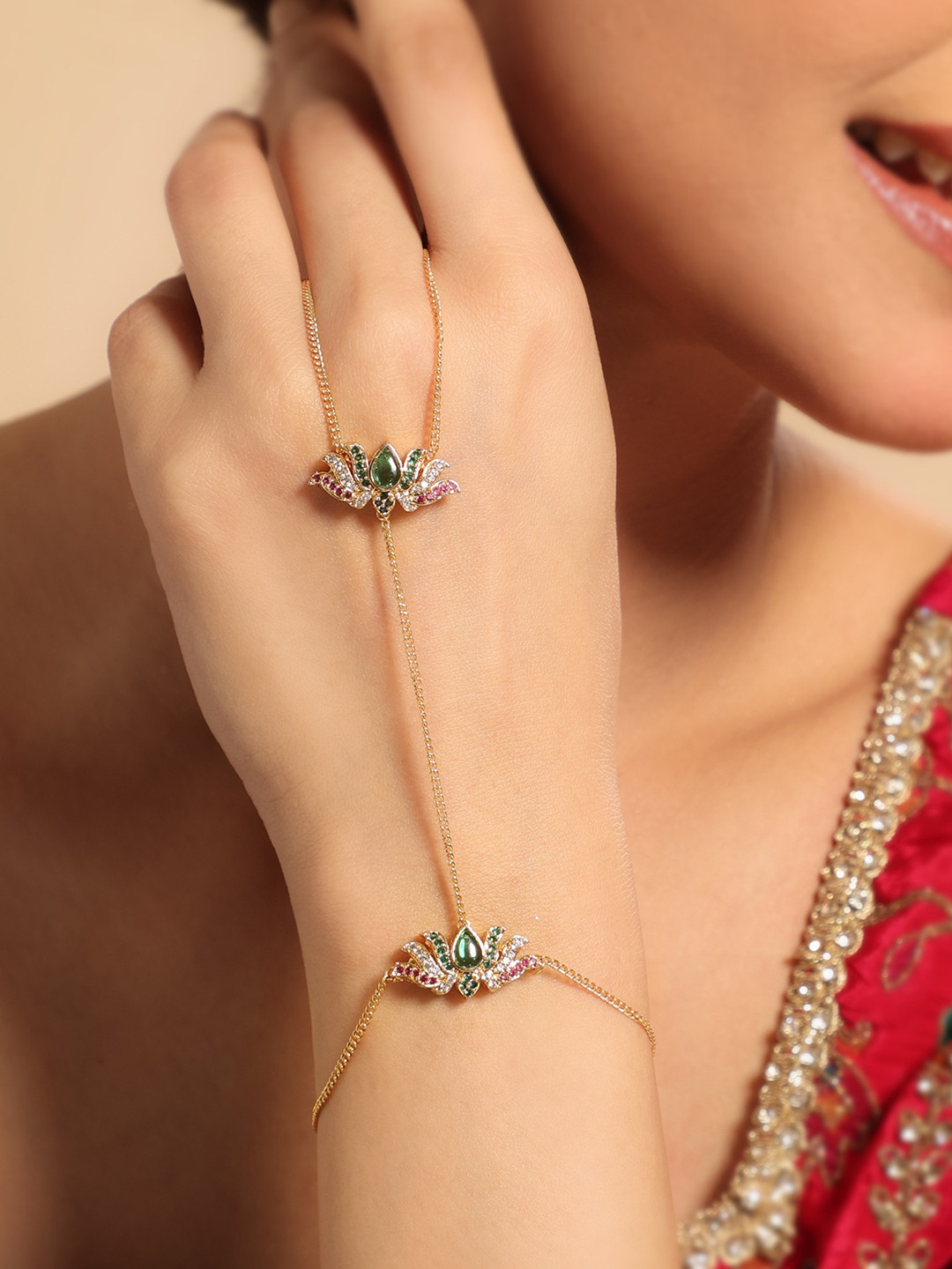 Nuyug  Gold-Plated Kundan Studded Wraparound Bracelet