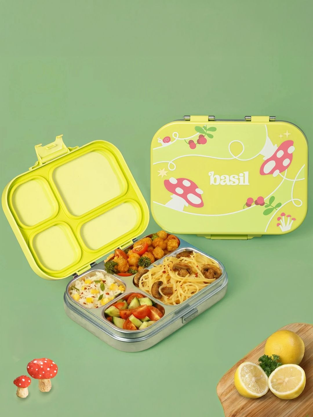 BASIL Mushroom Trial Stainless steel 4 compartment lunch box 800ml