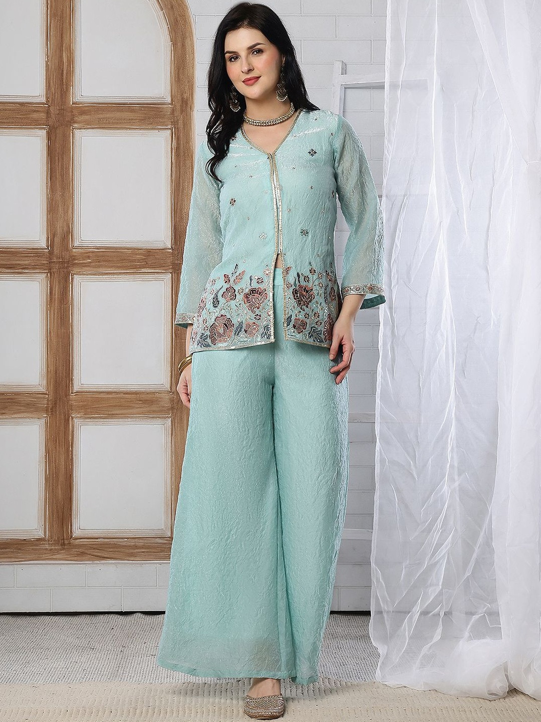 Claura Embroidered Tunic with Palazzos