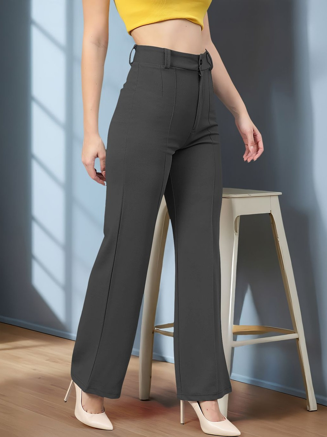 Dream Beauty Fashion Women Straight Fit High-Rise Trousers
