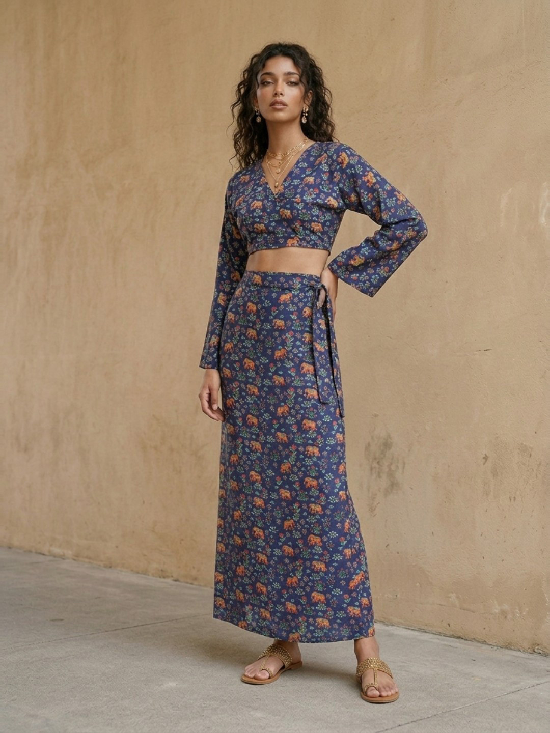 fusion by glitchez Conversational Printed Top with Wrap Skirt Co-Ords