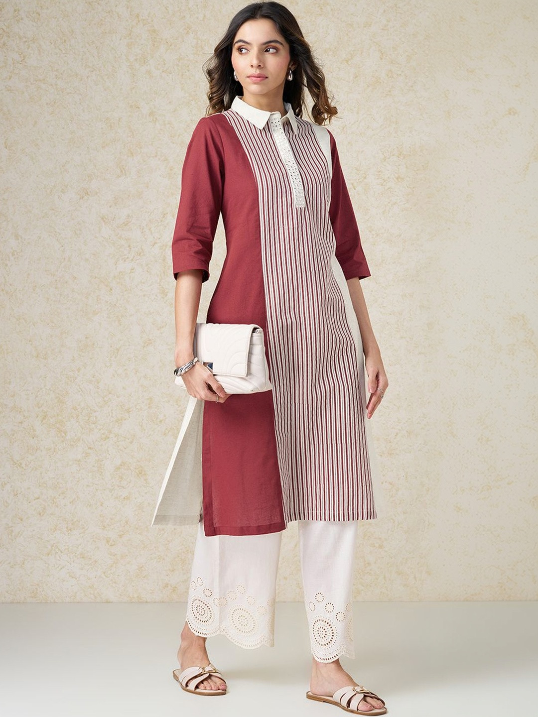 RANGMANCH BY PANTALOONS Women Colourblocked Dobby Kurta