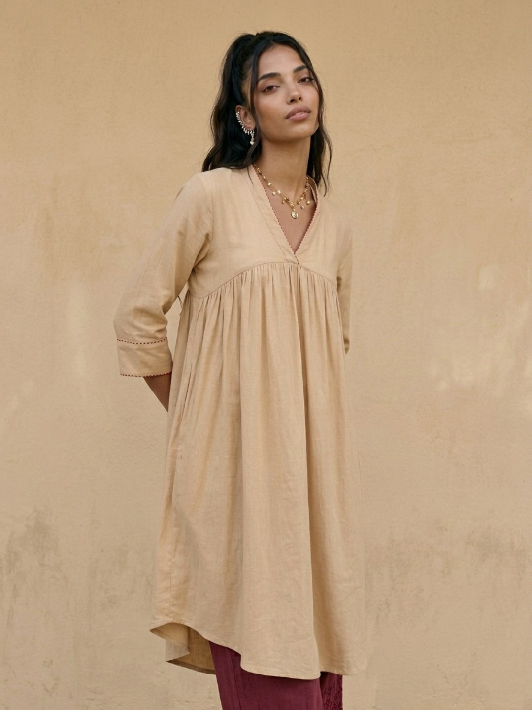 fusion by glitchez V- Neck Gathered Empire Kurta