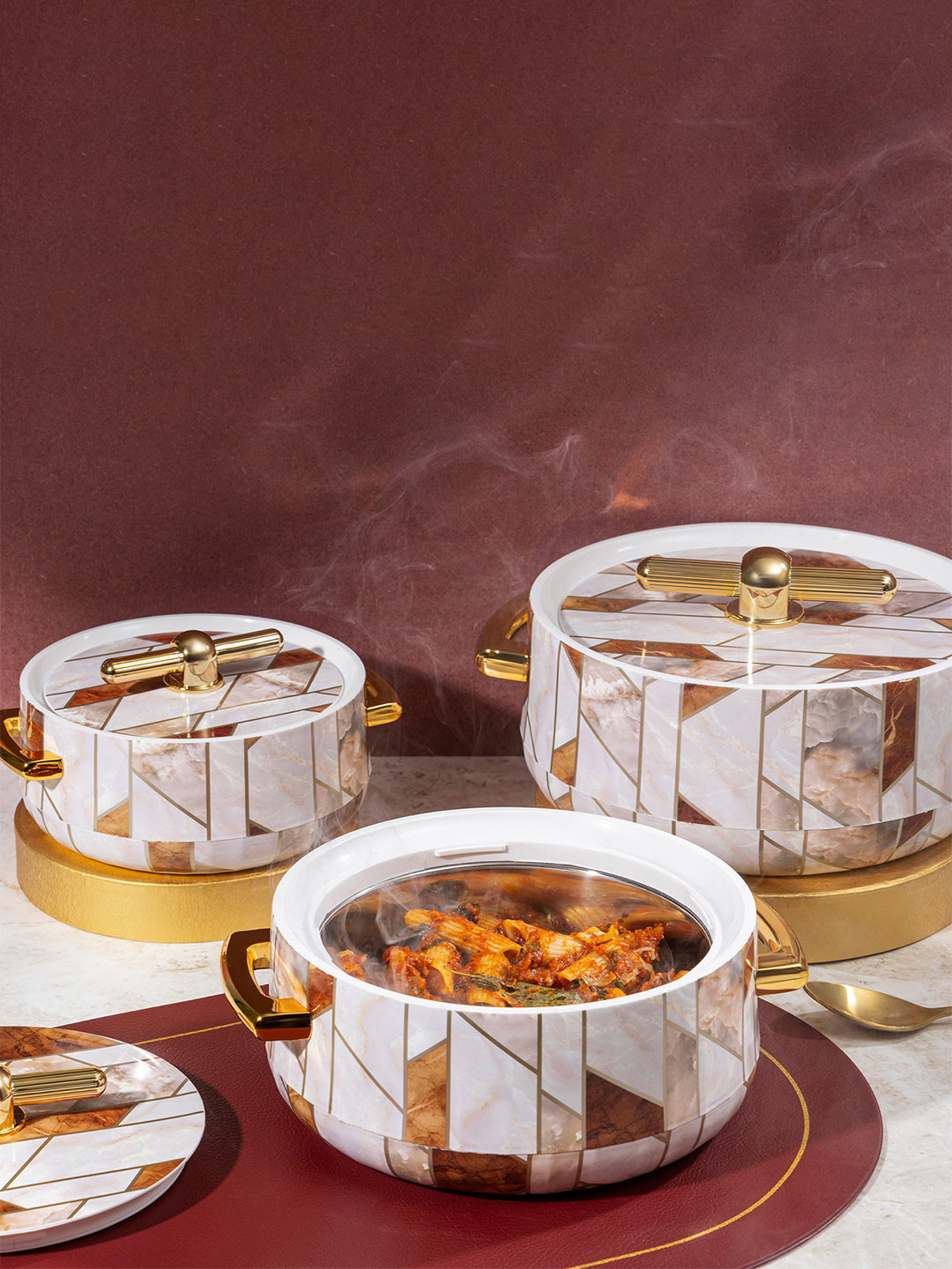 SELVEL Multicoloured 3 Pcs Elegance Royal Inner Steel Casseroles 1700ml, 1200ml & 600ml