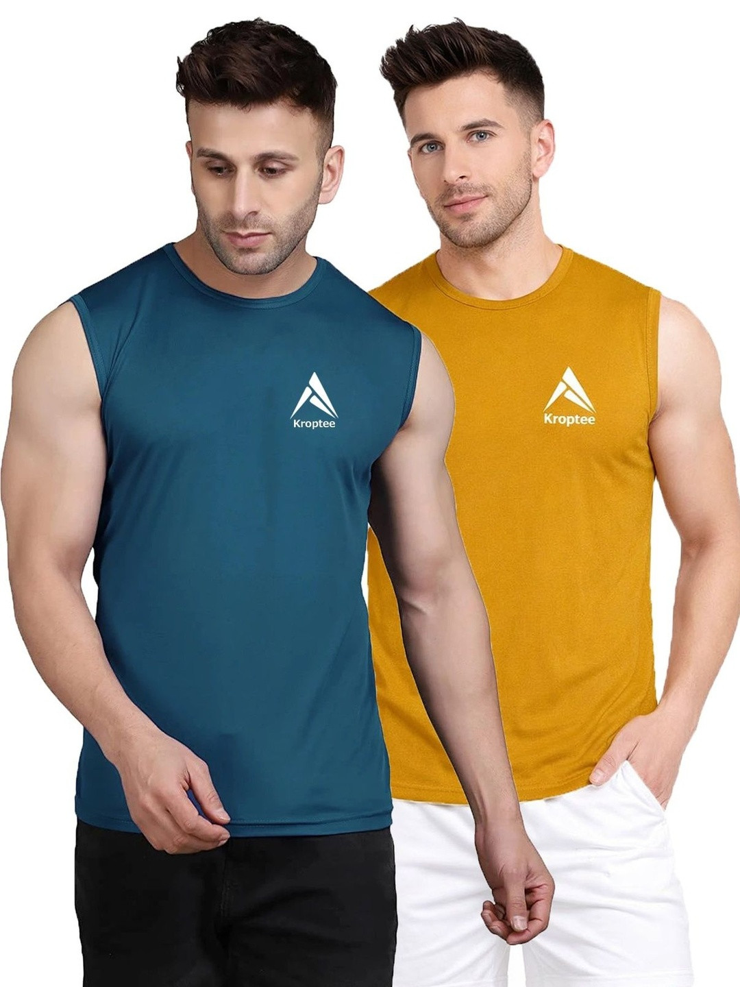 Kroptee Pack of 2 Cotton Blend Gym Vest