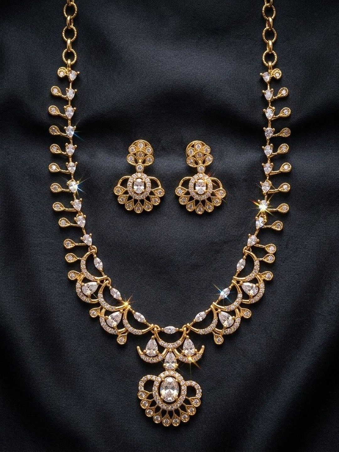 Talish Gold-Plated American Diamond Necklace and Earrings