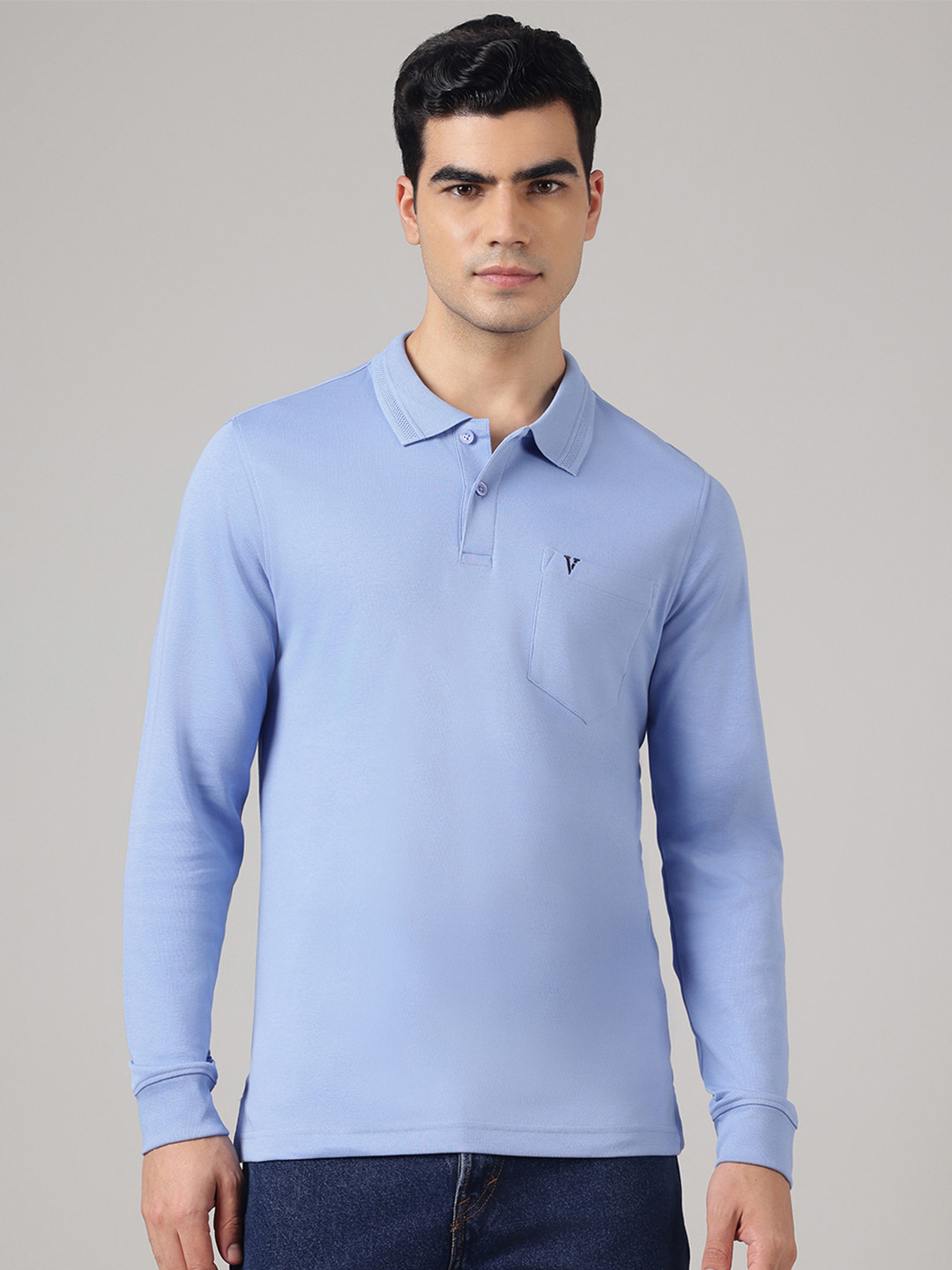 Men Solid Regular Fit Full Sleeves Polo Lounge Tshirt