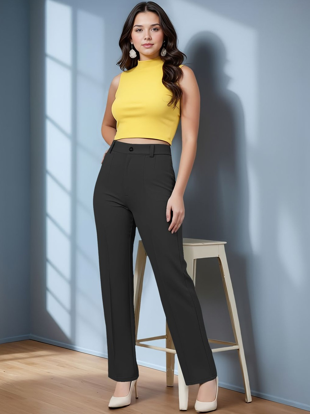 Dream Beauty Fashion Women Straight Fit High-Rise Trousers