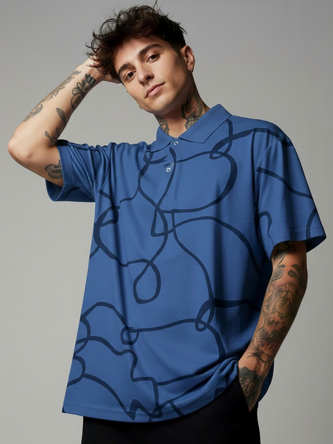 HERE&NOW Men Printed Polo Collar T-shirt
