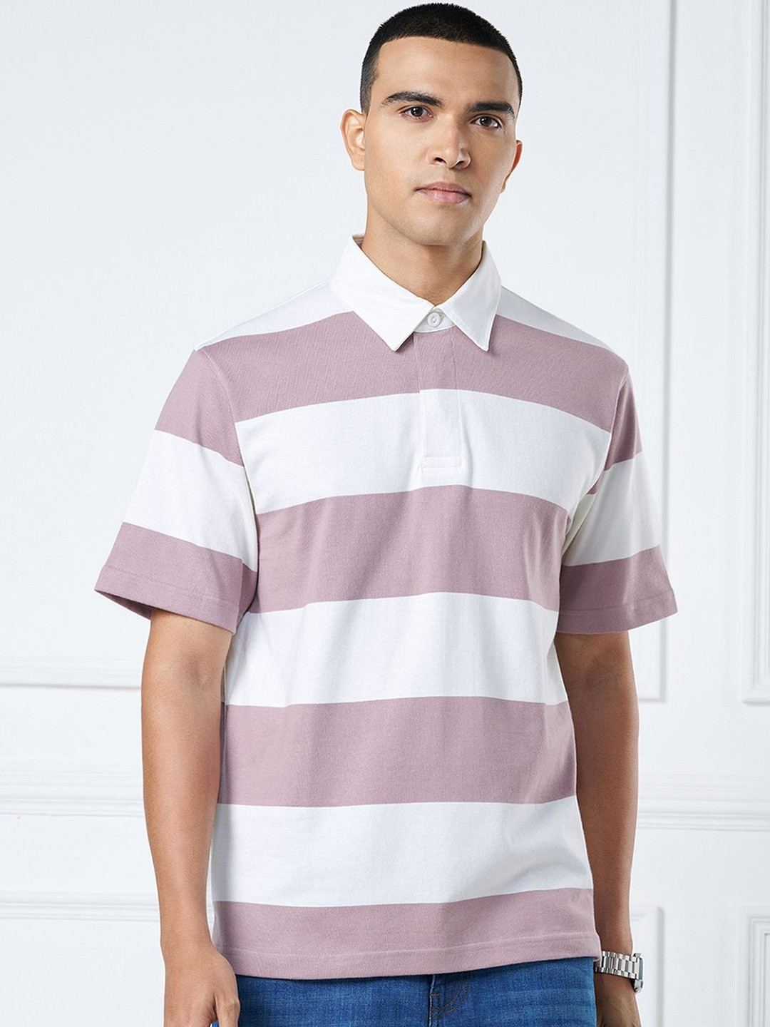 Peregrine by Pantaloons Men Striped Polo Collar T-shirt