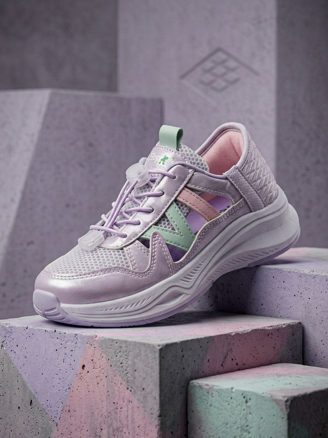 Hopits Girls Lavender Breathable Mesh Sneakers with Toggle Lace Closure & Cushioned Sole