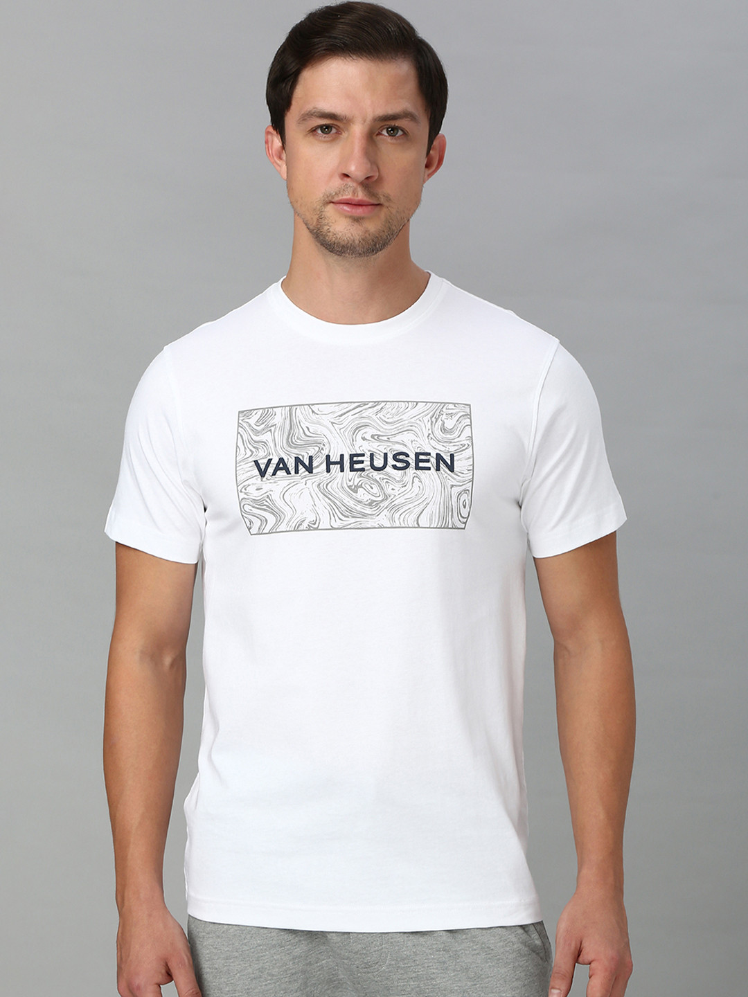 Van Heusen Innerwear Men Typography Printed Round Neck Pure Cotton Lounge Tshirts