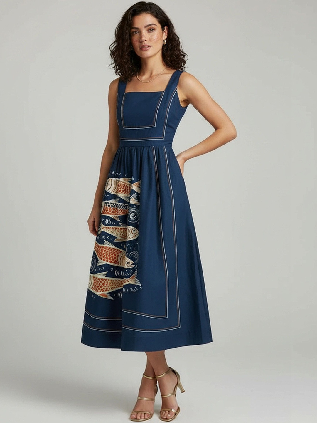 Suo Print Fit & Flare Midi Dress