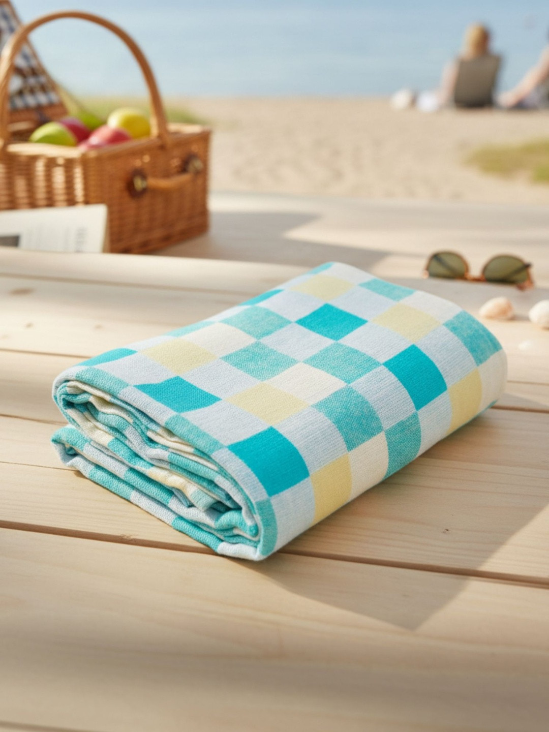 ZAHYA Green 1 Checkered Cotton 270 GSM Bath Towel