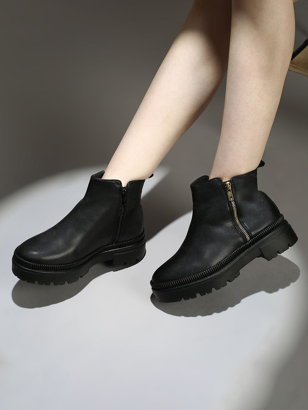 Inc 5 Women Black Casual Solid Round toe Ankle Boots
