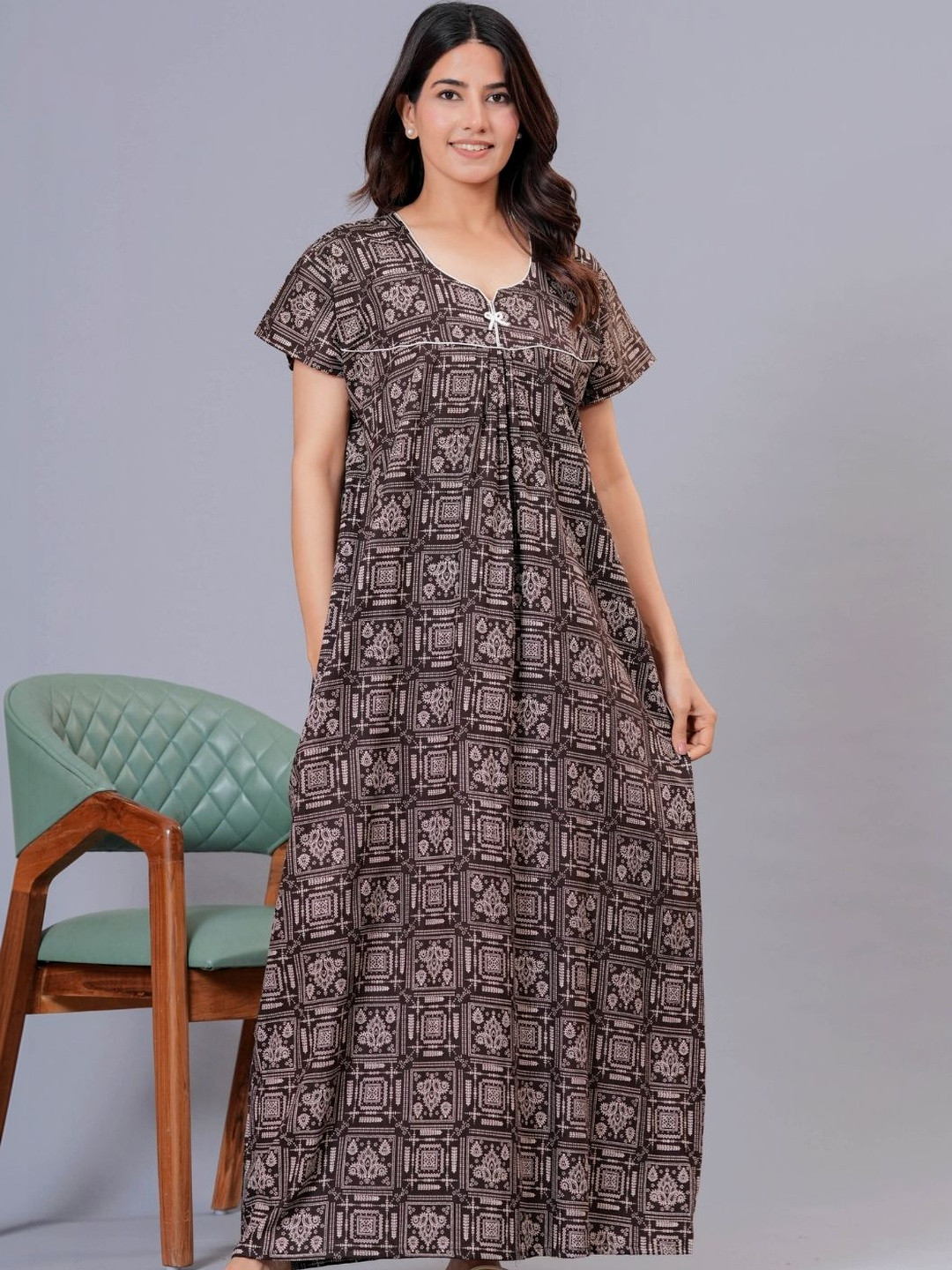 HARGUN NIGHT WEAR Printed Maxi Nightdress