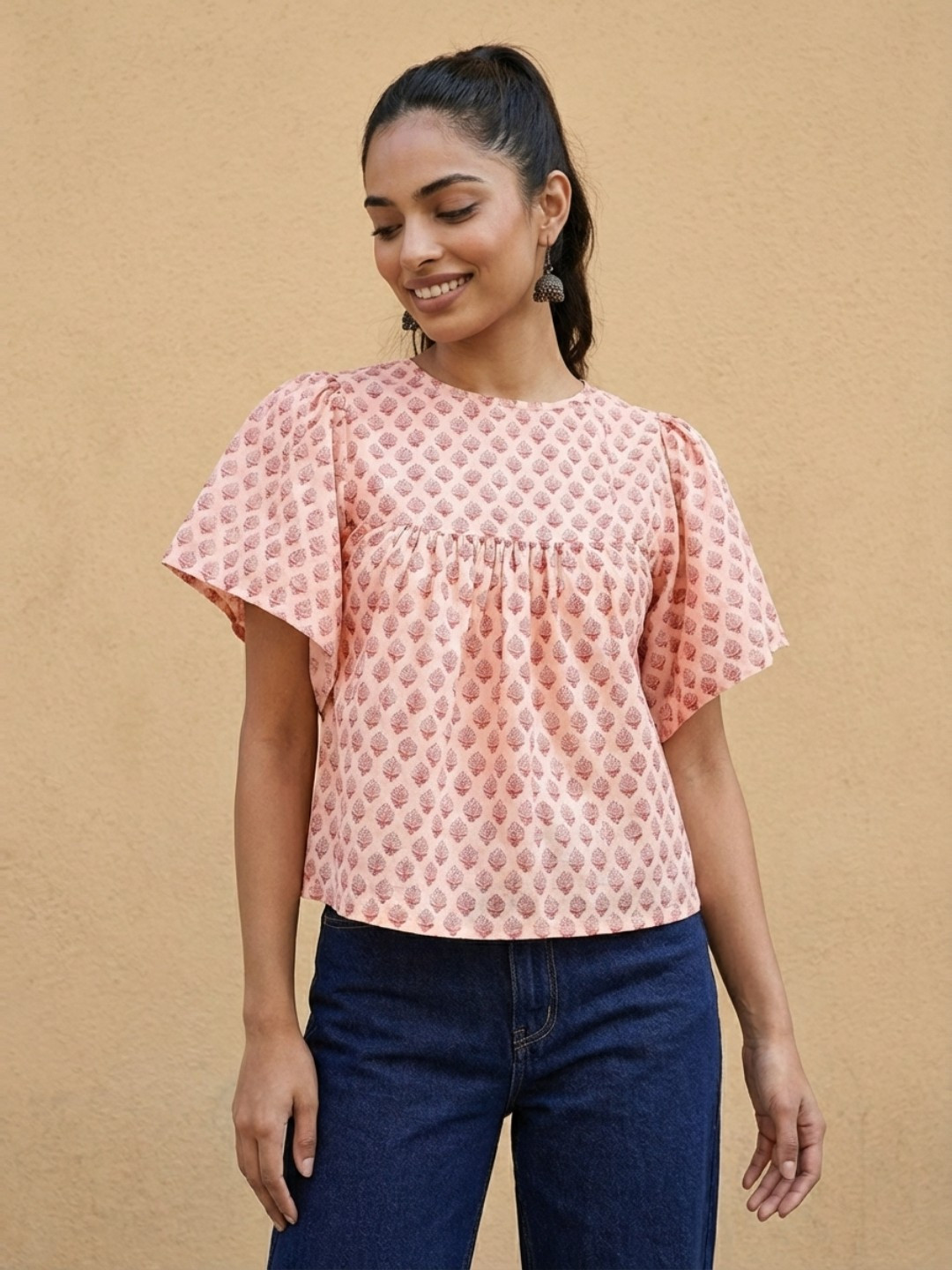 fusion by glitchez Floral Print Flared Sleeve Top