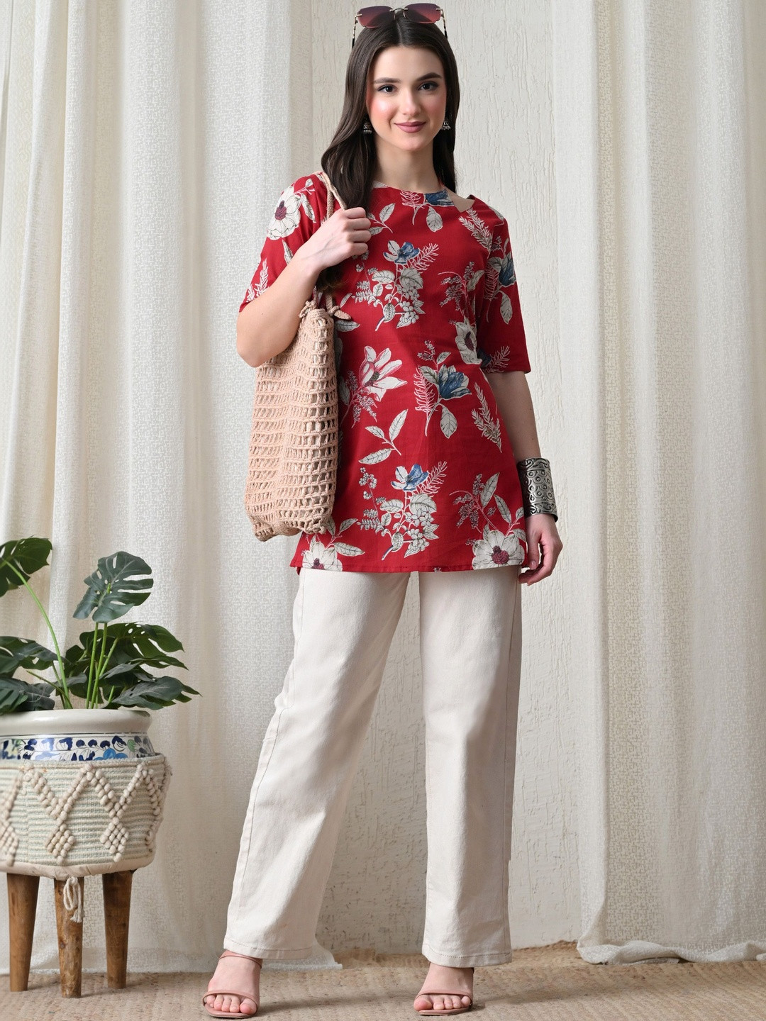 Krati Creations Floral Print Cotton Blend Top