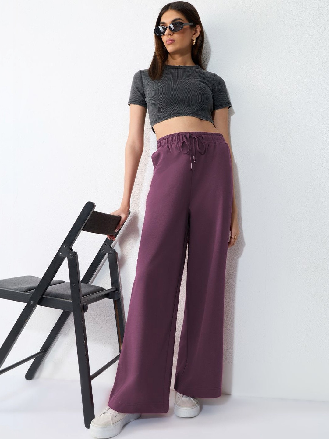 The Souled Store Women Baggy Fit Solid Mauve Joggers