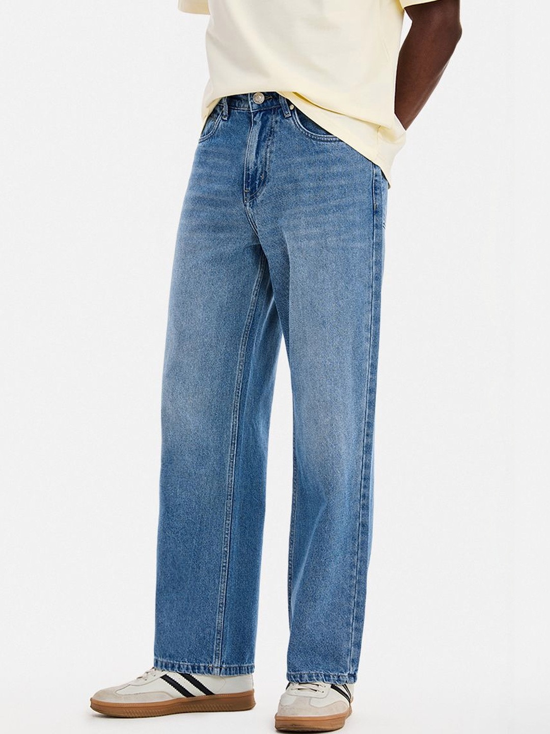 Snitch Blue Mid-Rise Baggy Jeans
