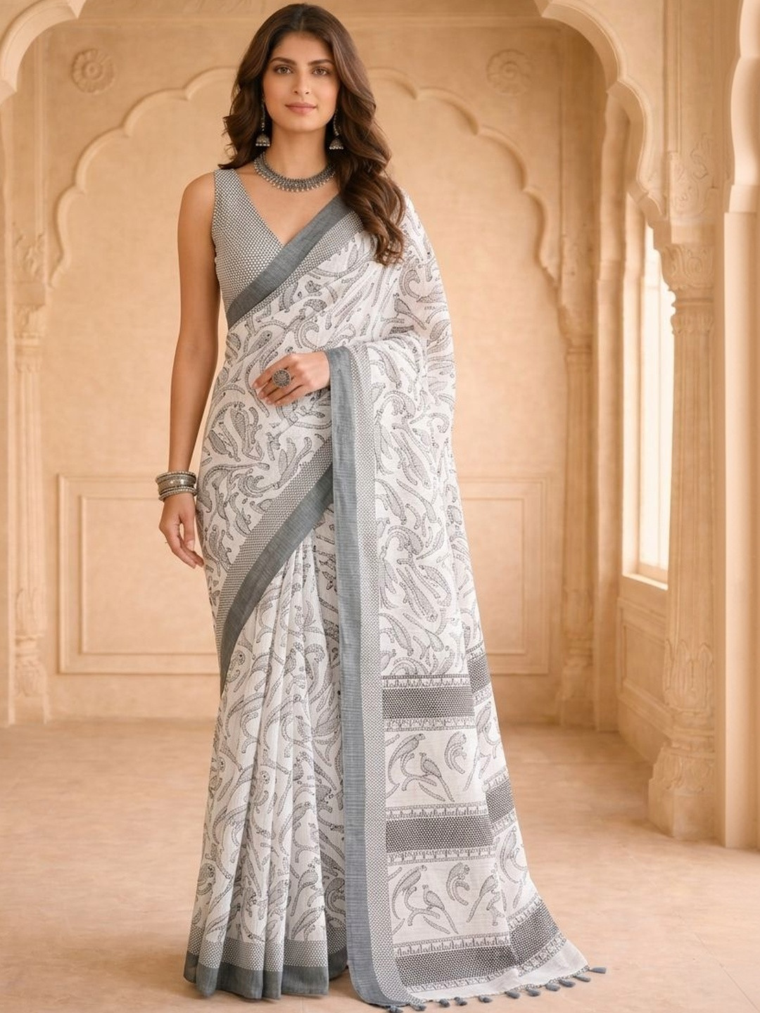 SZN Paisley Linen Blend Saree