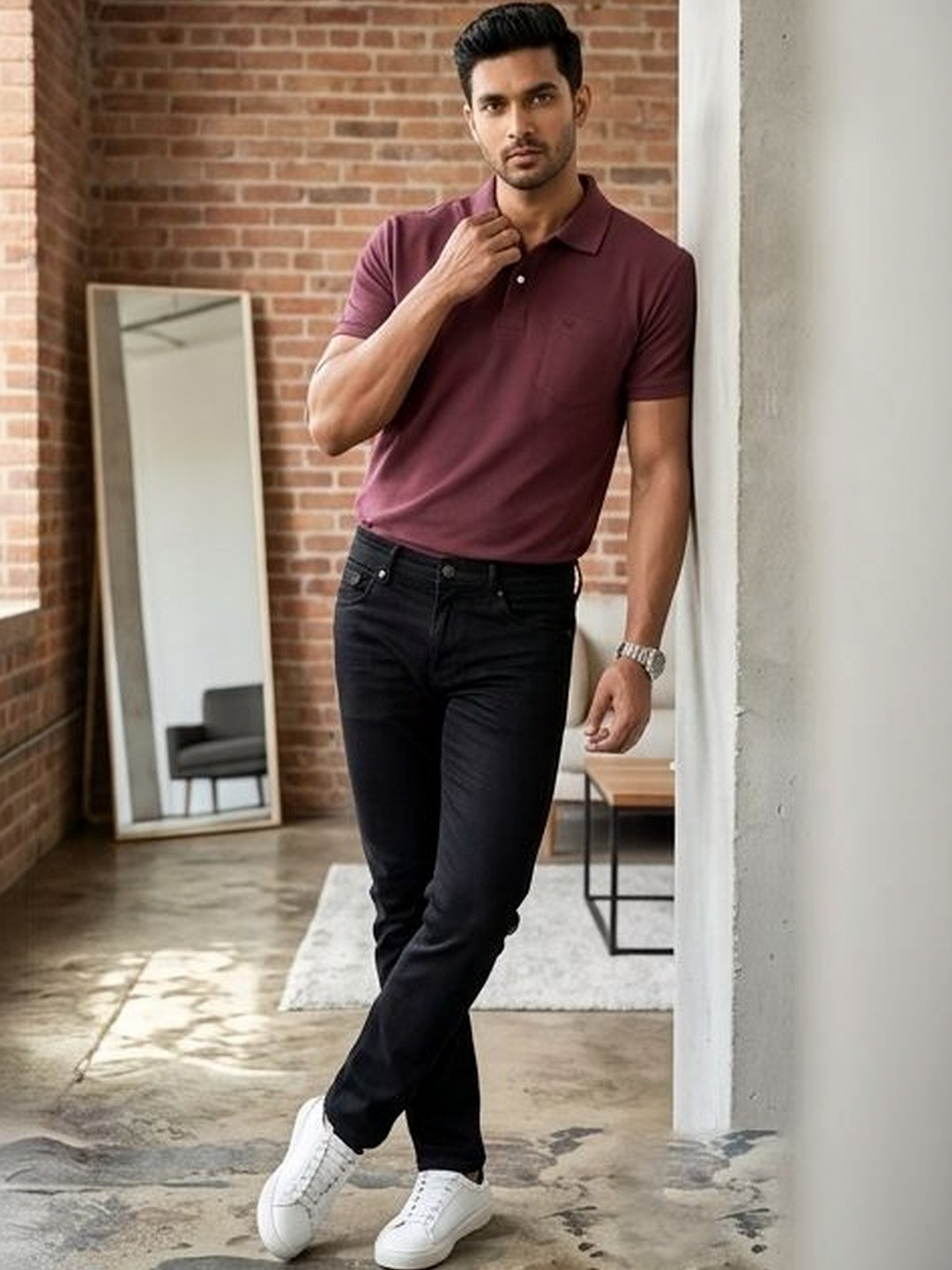 fashlook Men Polo Collar Pockets T-shirt