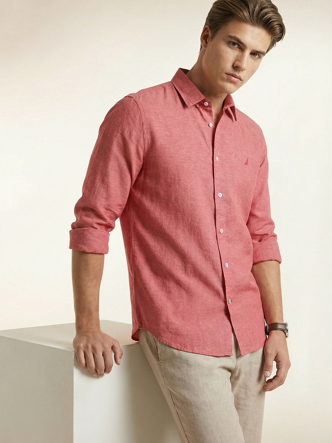 Nautica Slim Fit Spread Collar Casual Shirt