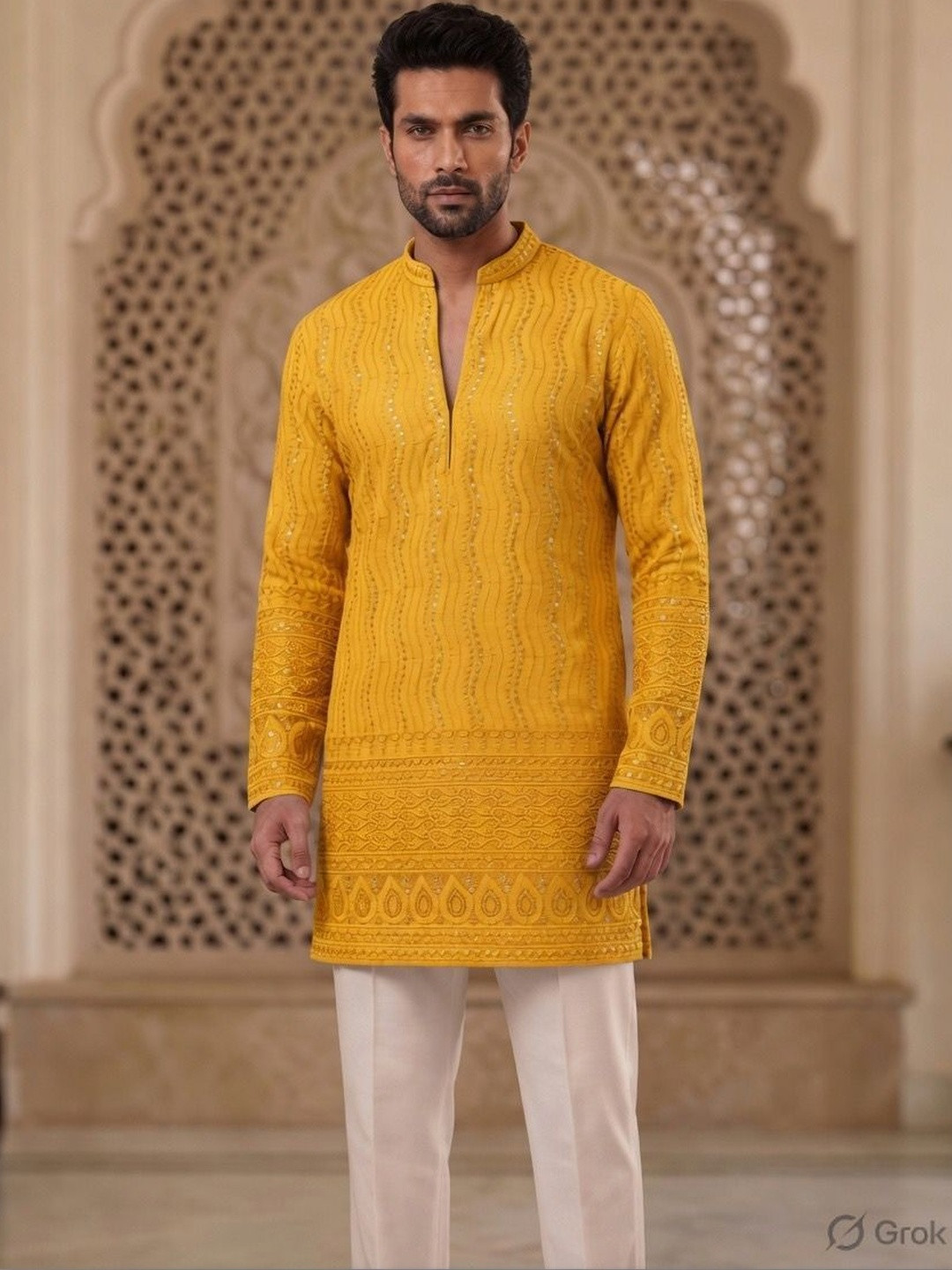 RANGRAAG Men Ethnic Motifs Embroidered Regular Thread Work Kurta with Trousers