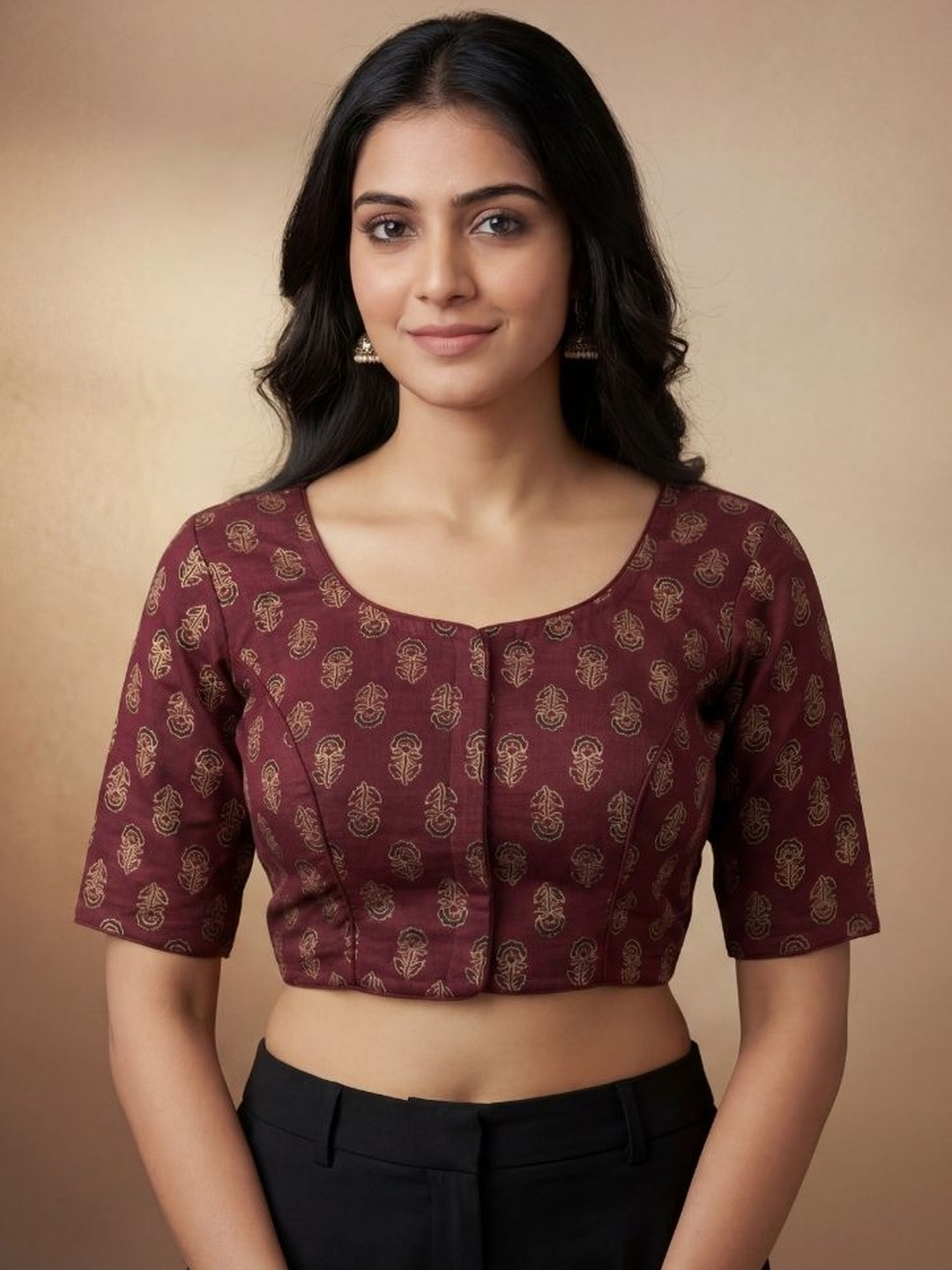 WIZULO TRENDZ Cotton Printed Saree Blouse