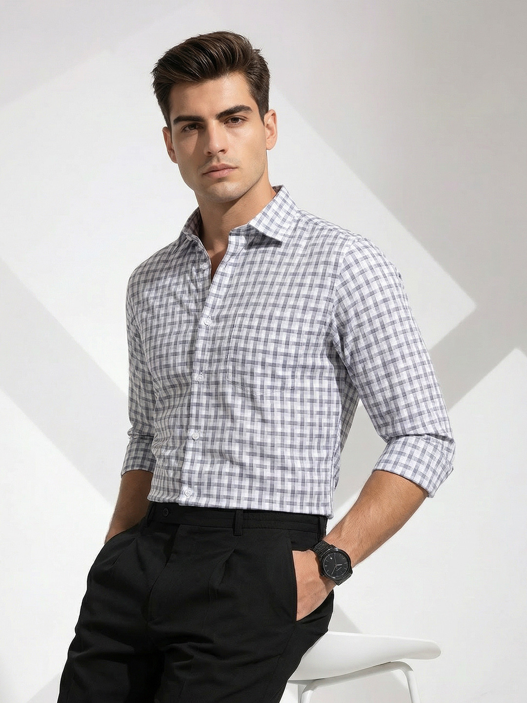 INVICTUS Pure Cotton Slim Fit Checked Formal Shirt