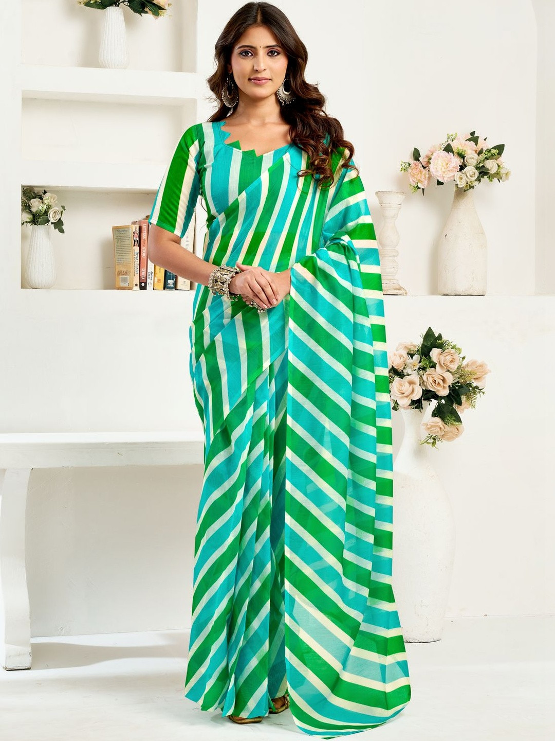 Sangria Multi Linen Ready To Wear Saree With Printed Design