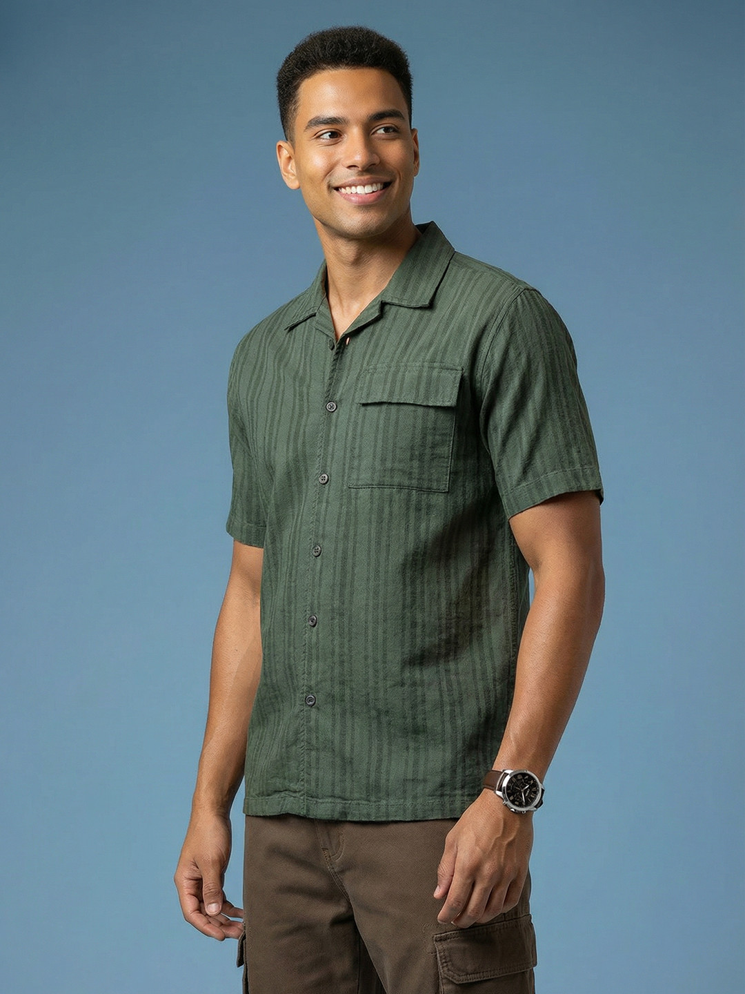 HERE&NOW Pure Cotton Self-Striped Casual Shirt