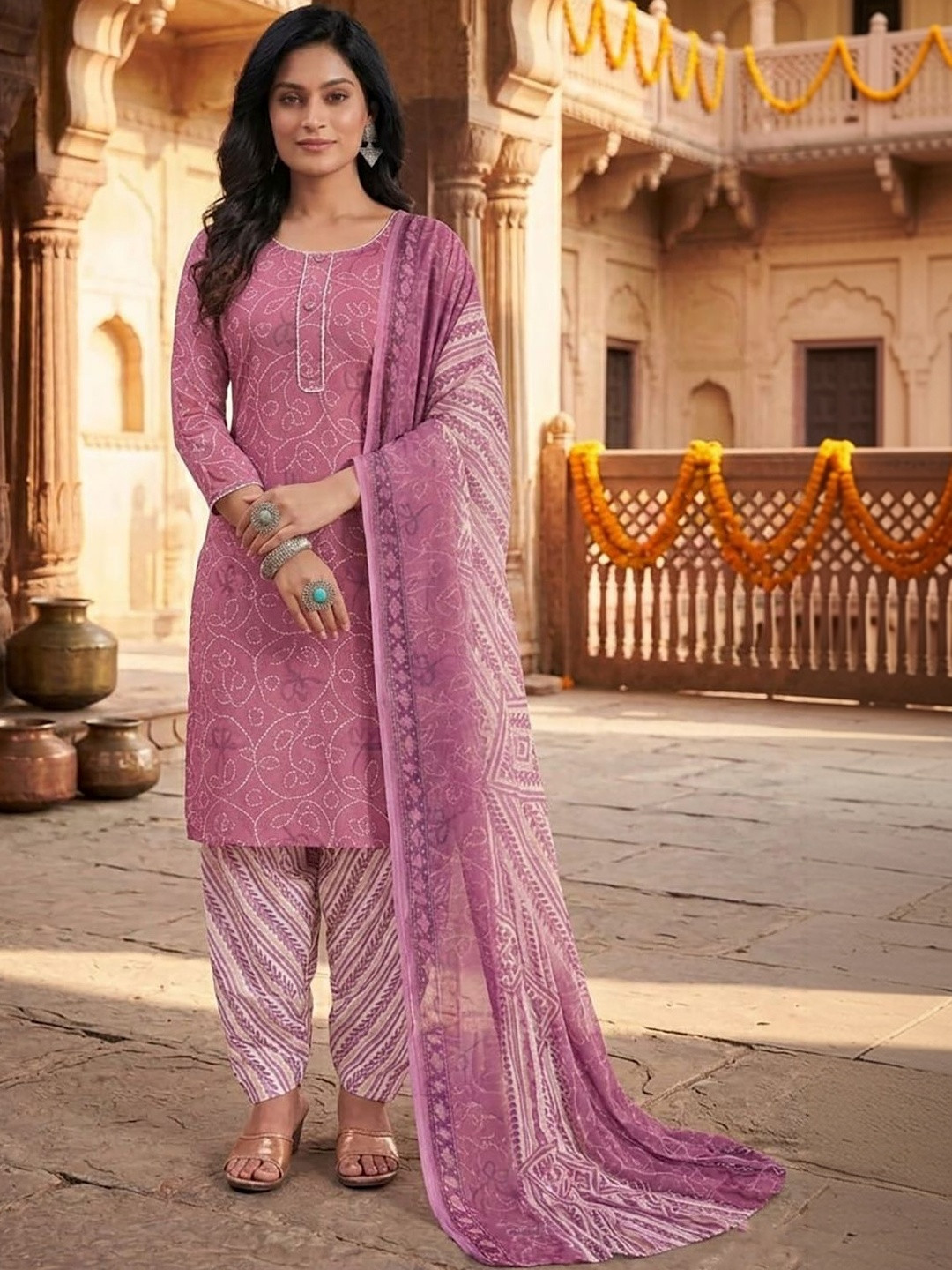 SEWDHAGA Women Ethnic Motifs Printed Regular Thread Work Kurta with Patiala & With Dupatta