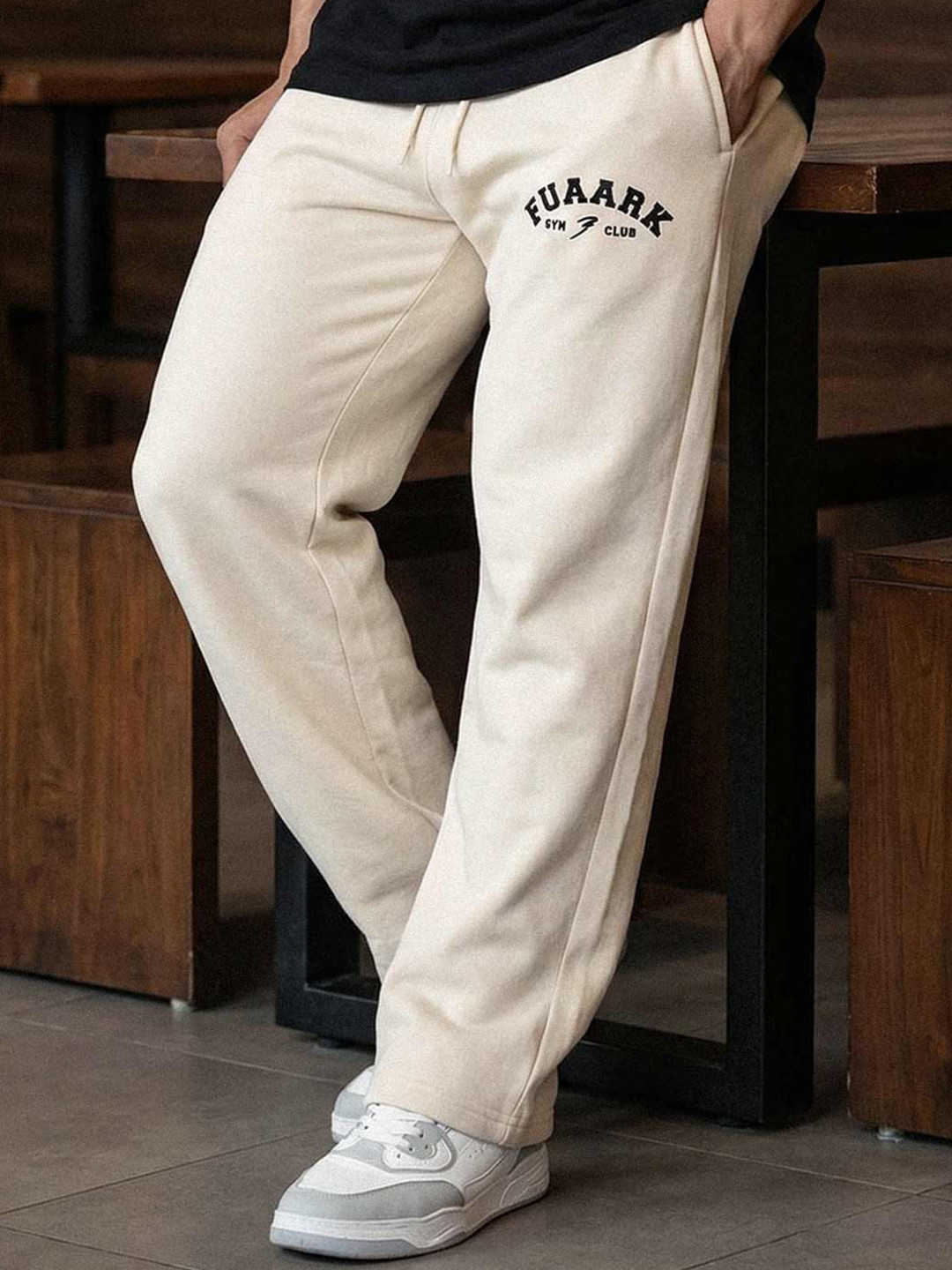 FUAARK Men Laidback Relaxed Fit Polly Cotton Premium Gym Workout & Casual Beige TrackPant