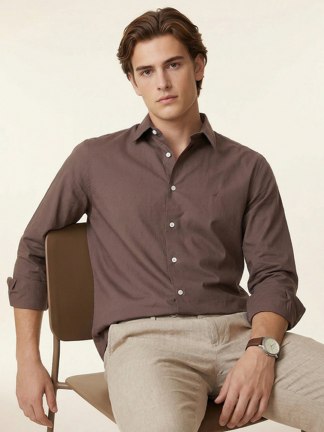 Nautica Slim Fit Spread Collar Casual Shirt