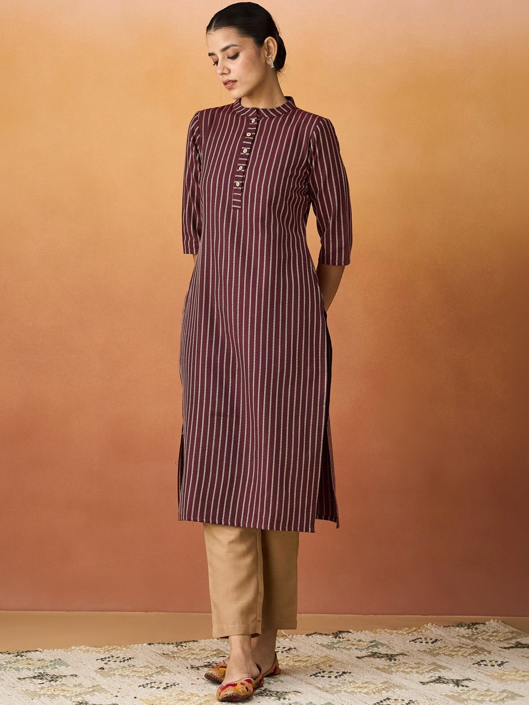 NAVYAAZRI Women Striped Summer Sheers Kurta