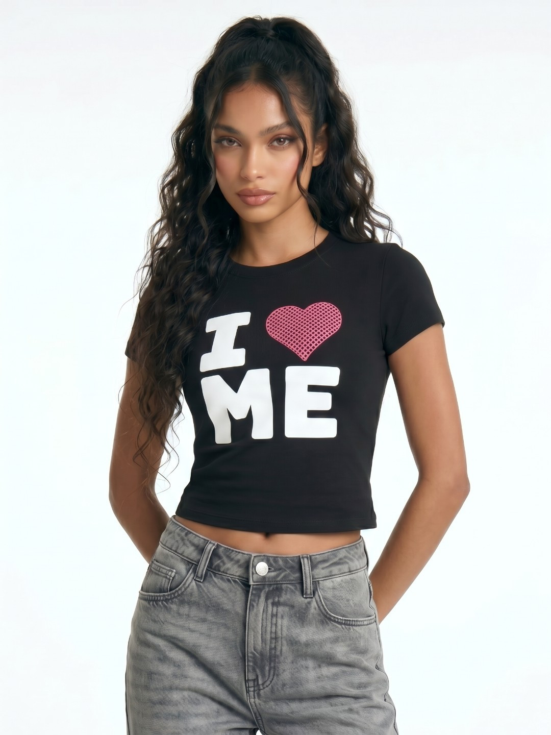 glitchez Typography Printed Fitted Top