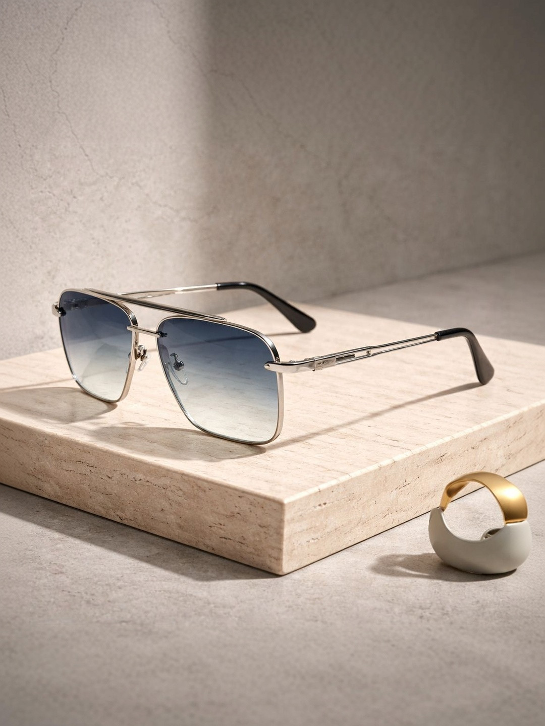 HIPE Men Blue Lens & Silver-Toned Square Sunglasses with