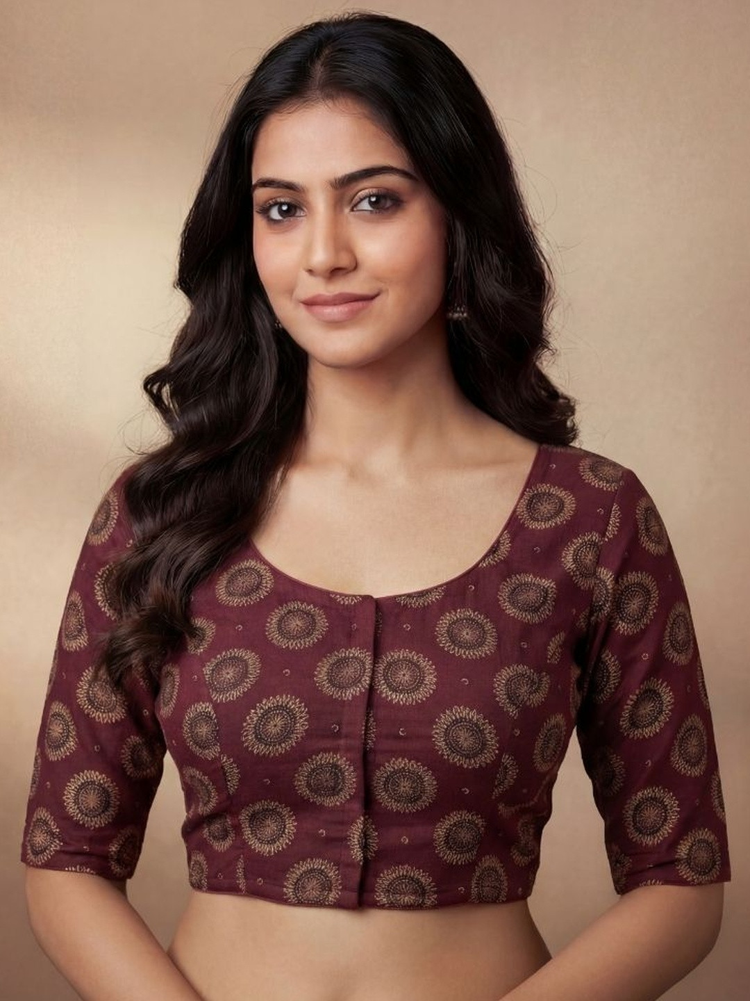 WIZULO TRENDZ Cotton Printed Saree Blouse