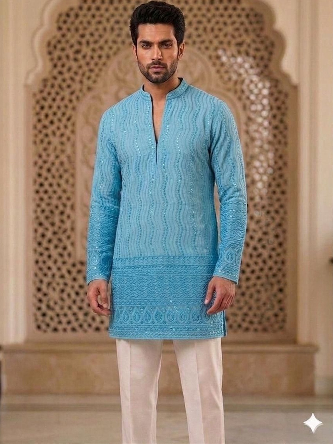 Dincharya Men Ethnic Motifs Embroidered Regular Thread Work Kurta with Trousers