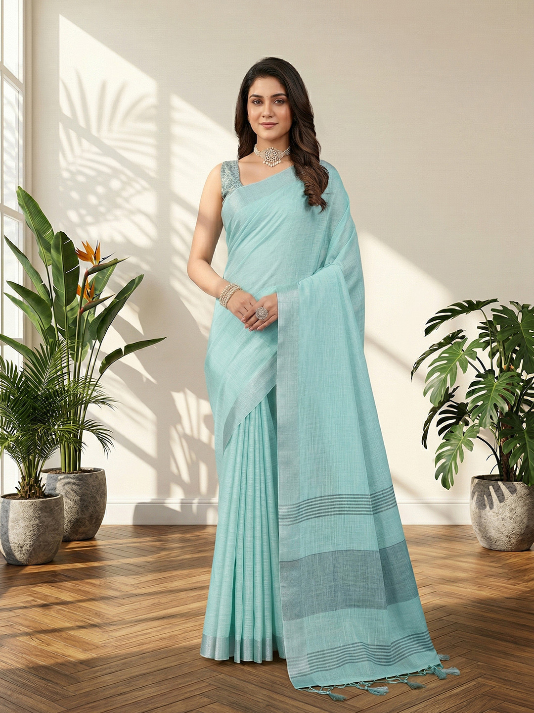 TASRIKA Woven Design Linen Blend Saree