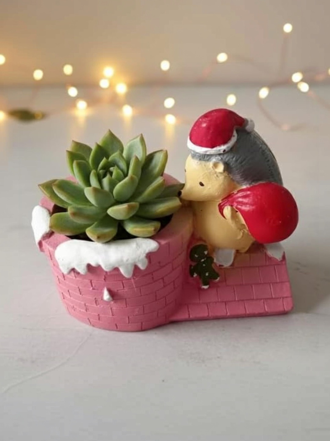 Wonderland Pink Hedgehog Santa Planter